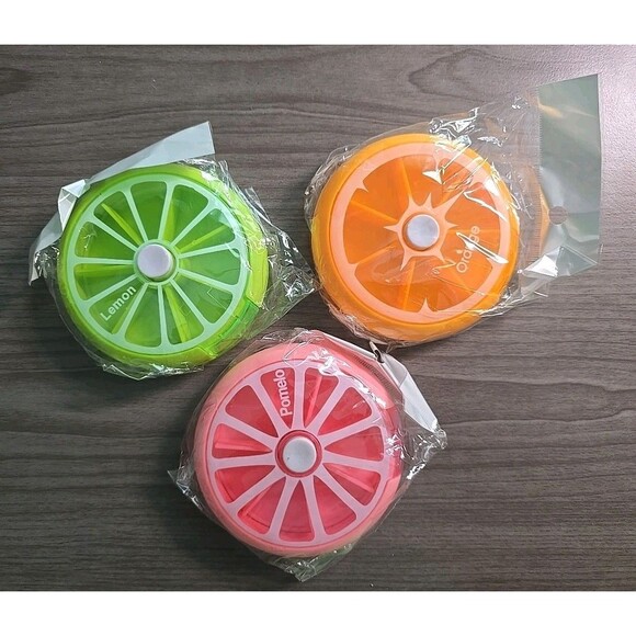 3 Pack Color Mini Pill Box Rotary Pill Box Fruit Shaped Plastic Pill Box - Picture 3 of 7
